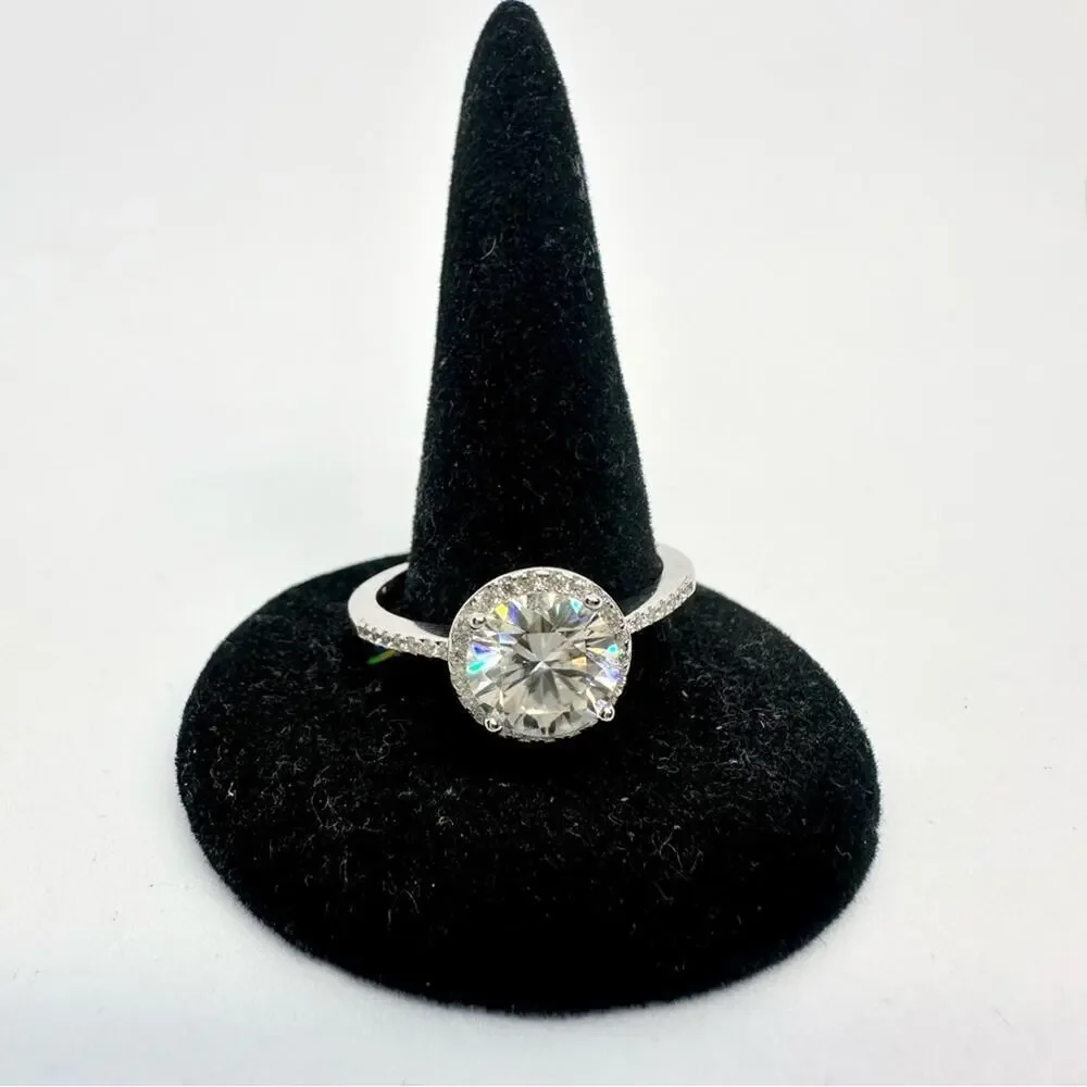 Moissanite Diamond Engagement Ring Brilliant Round Cut Halo 925 GRA 2 Ct Size 6 - Picture 4 of 11